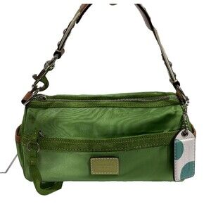 Coach Green Sateen / Leather trim Mini Barrel Bag Vintage 2006 RARE